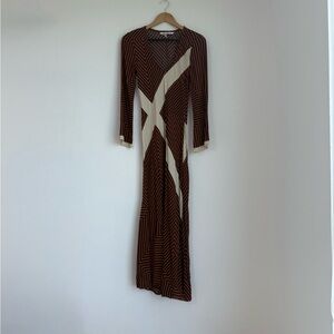 Zara Asymmetrical Brown and White Dress